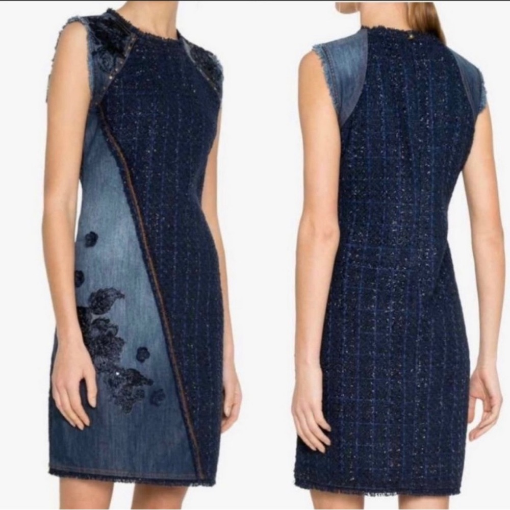 Desigual Archille Denim Tweed Mix Media Sleevless Twee Dress Size 38  Sm…